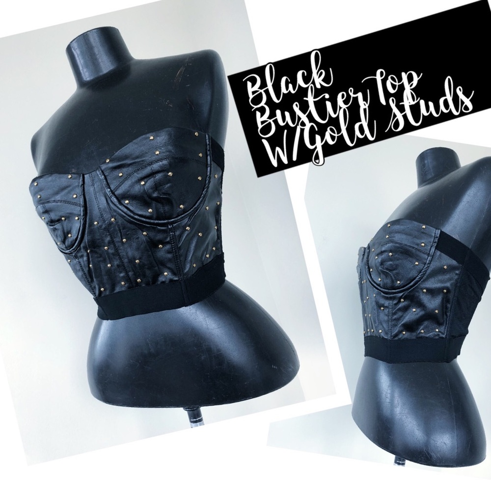 Black Bustier Top w/Gold Studs